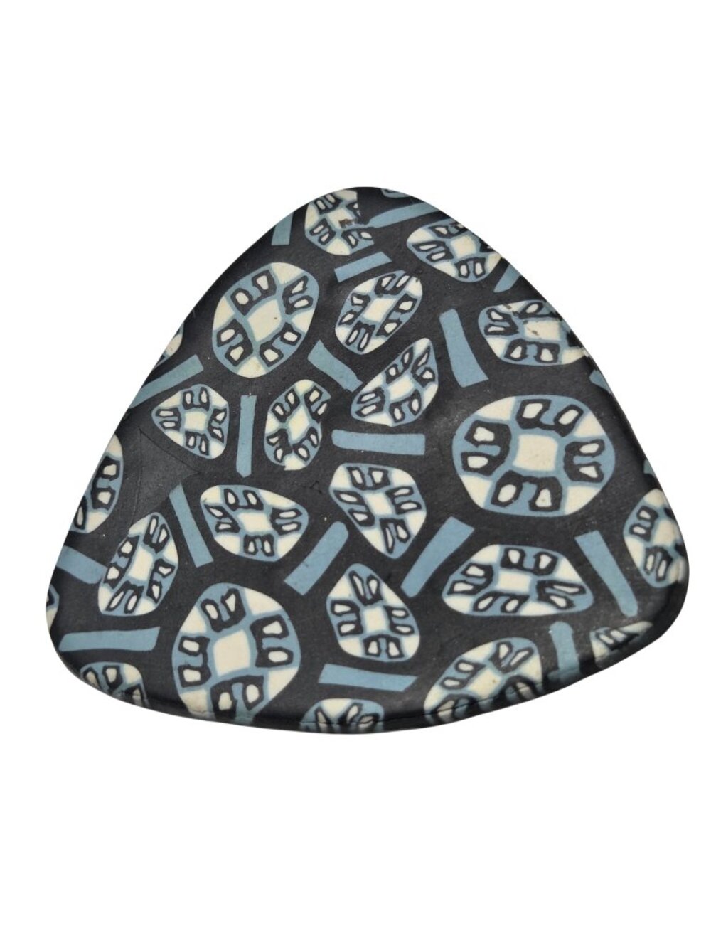 Handmade Polymer Clay Brooch Geometric Pattern Black Blue White Triangle Shape